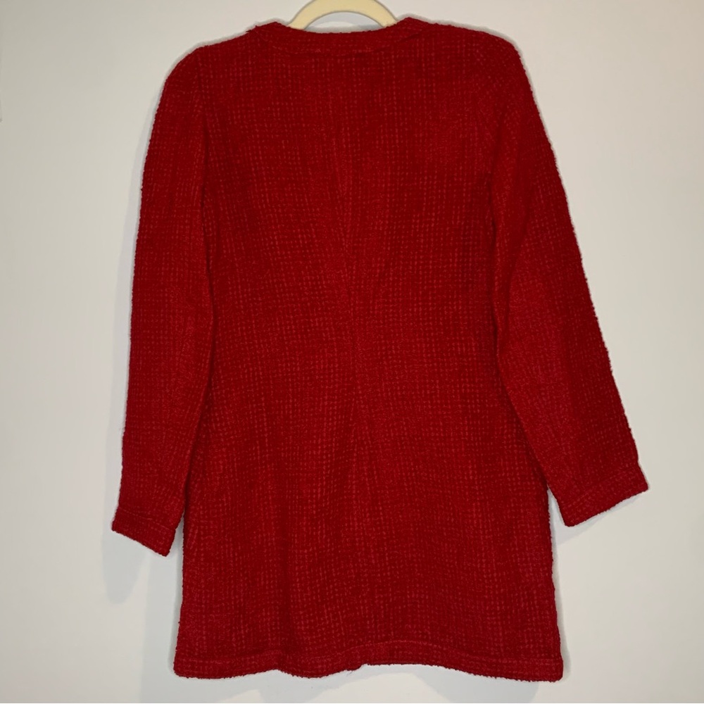 Zara Red Textured Long Sleeve V-neck Vintage Dress - Picture 4 of 15